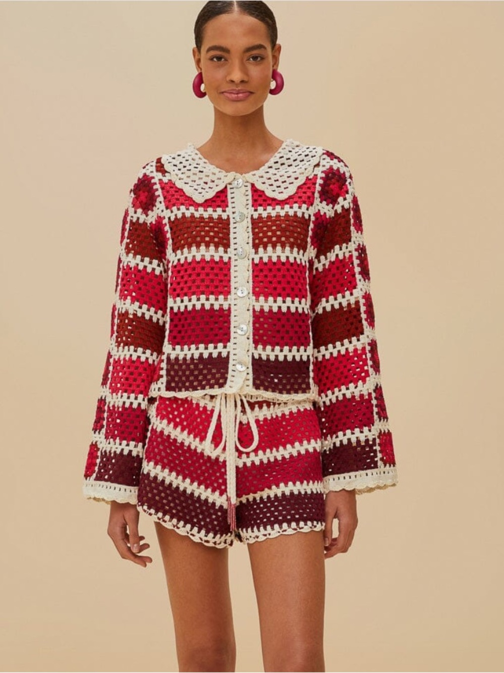 Farm Rio Colorful Crochet Tiles Sweater